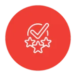 Check e três estrelas em um fundo vermelho Grupo FLM Planos de Saúde