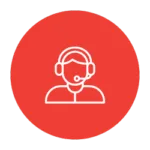 Pessoa com um headset em um fundo vermelho grupo FLM Saúde